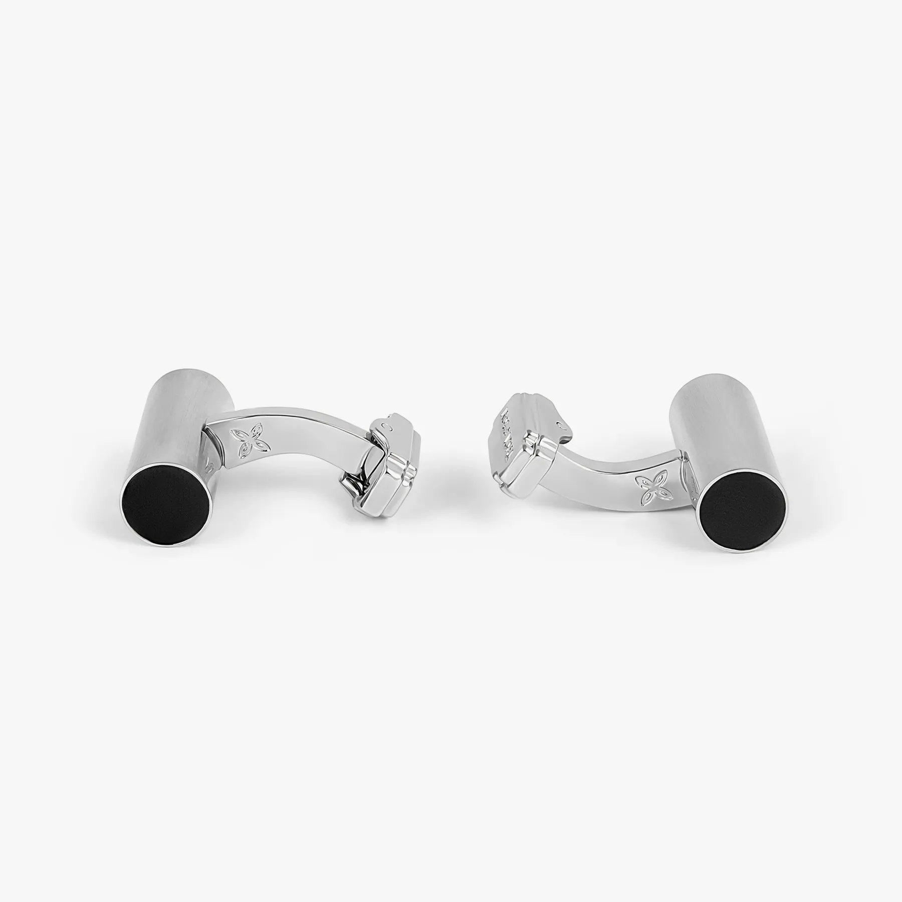 THOMPSON Cylinder Cufflinks In White Bronze plated Base Metal With Black Enamel