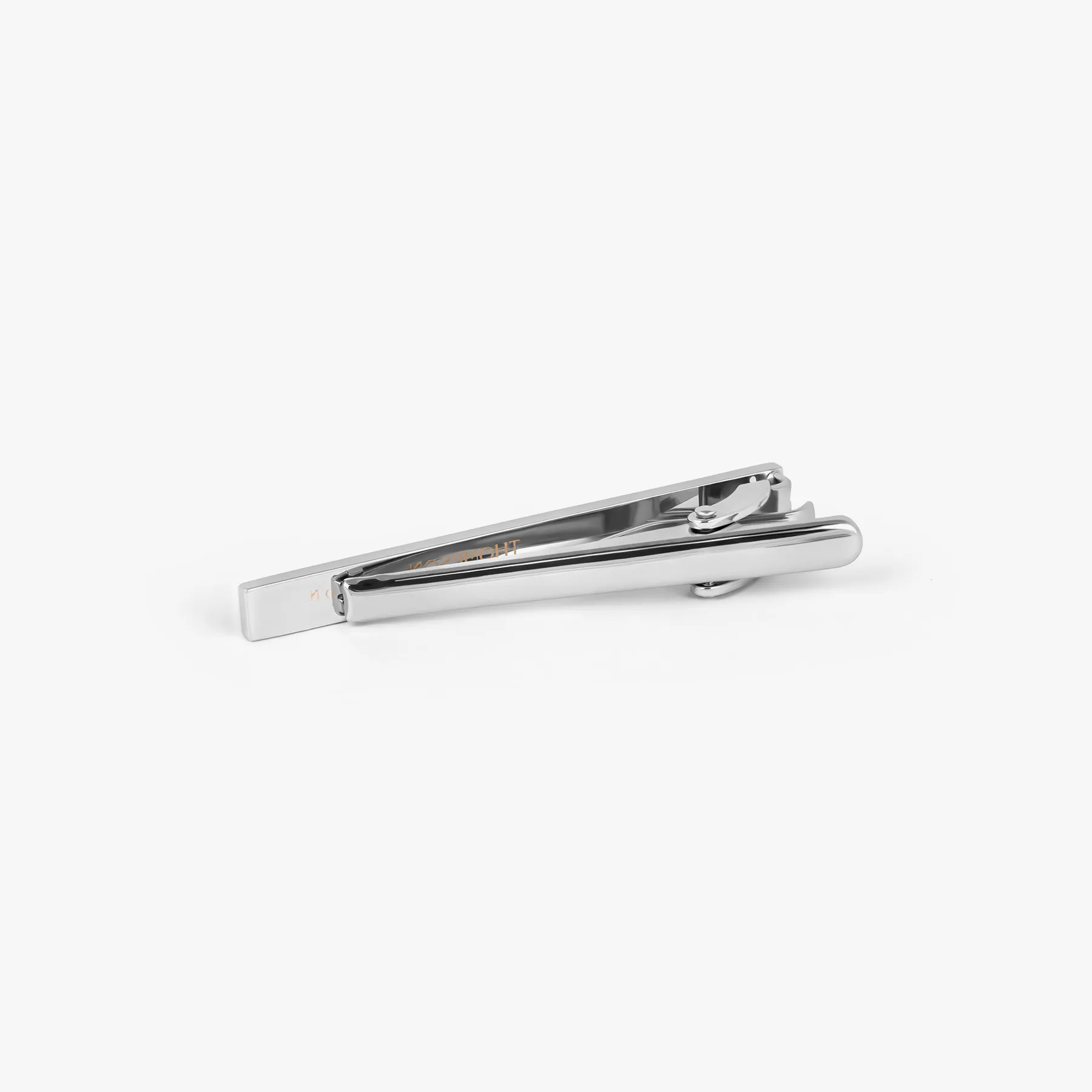 Thompson Medio Pulido Tie Clip In White Bronze Plated Base Metal With White Mother Of Pearl