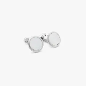 THOMPSON Satin Round cufflinks in white