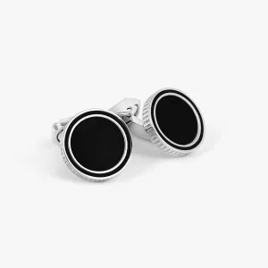 THOMPSON Tambor Cufflinks In White Bronze plated Base Metal With Onyx