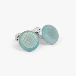 THOMPSON Woven Round Cufflinks In White Bronze plated Base Metal With Blue Jade