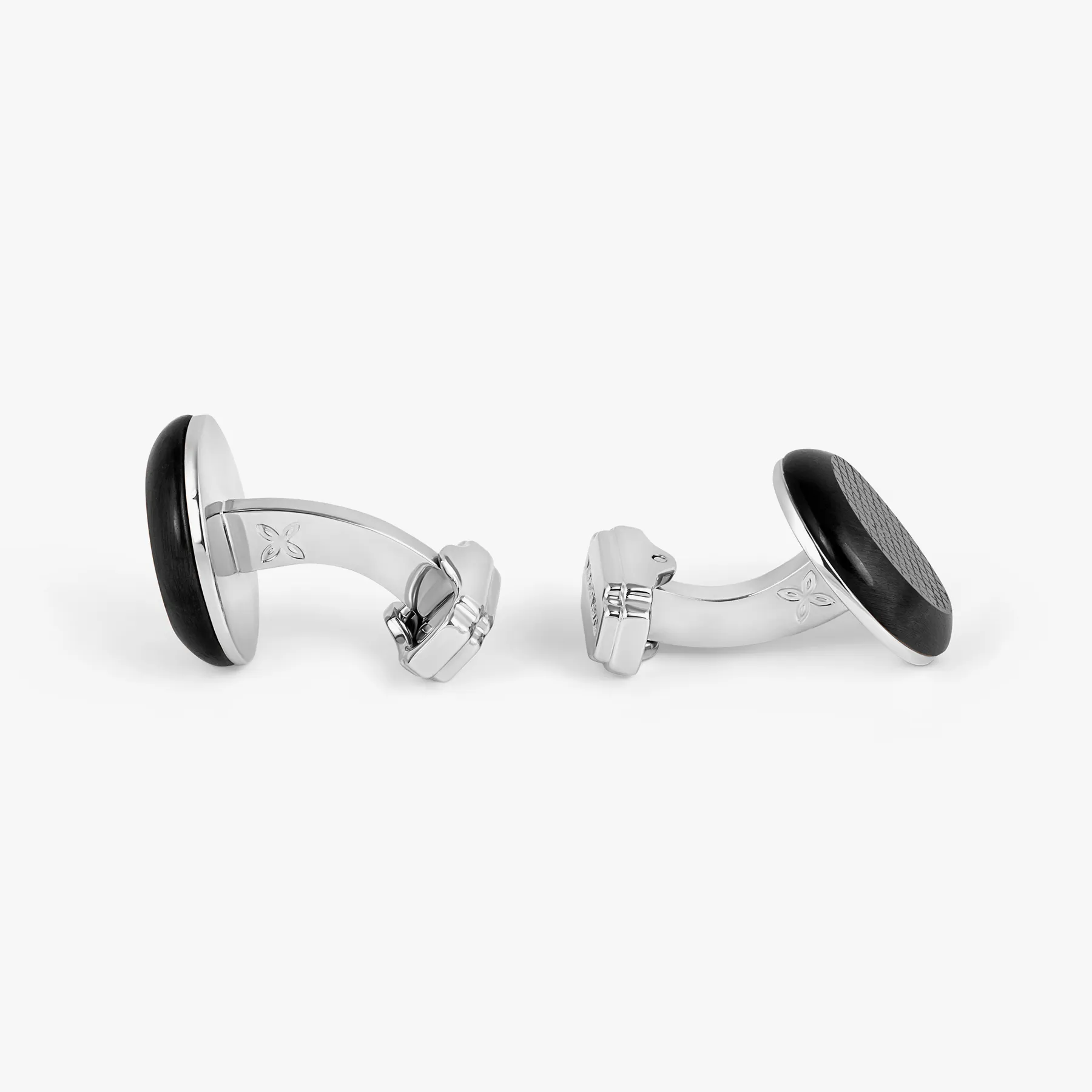THOMPSON Woven Round Cufflinks In White Bronze plated Base Metal With Onyx