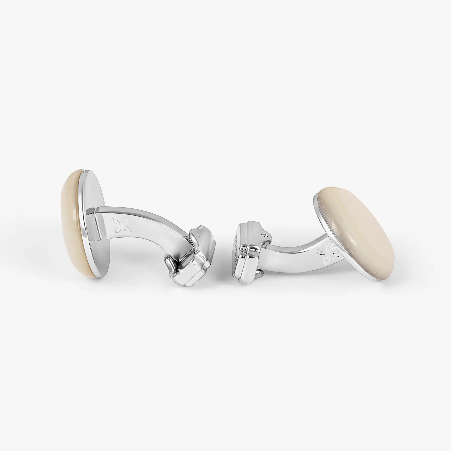THOMPSON Woven Round Cufflinks In White Bronze plated Base Metal With White Mother Of Pearl