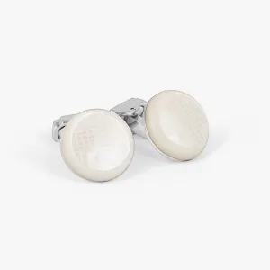 THOMPSON Woven Round Cufflinks In White Bronze plated Base Metal With White Mother Of Pearl