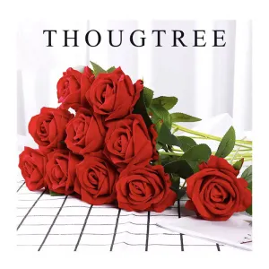 THOUGTREE Artificial flowers,High Quality Artificial Single Velvet Roses Flower Red White Real Touch Rose Decorative Flowers