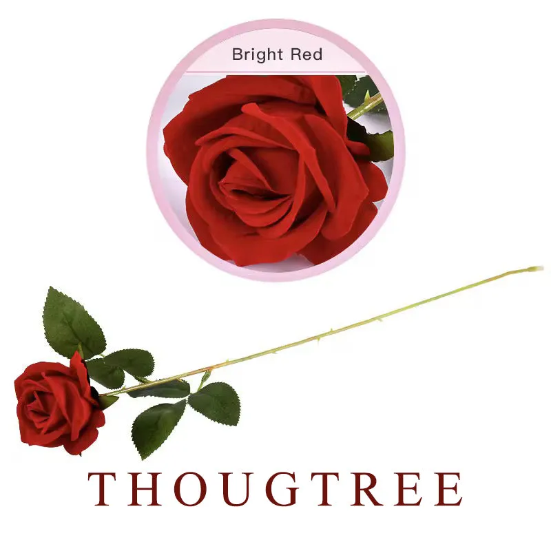 THOUGTREE Artificial flowers,High Quality Artificial Single Velvet Roses Flower Red White Real Touch Rose Decorative Flowers