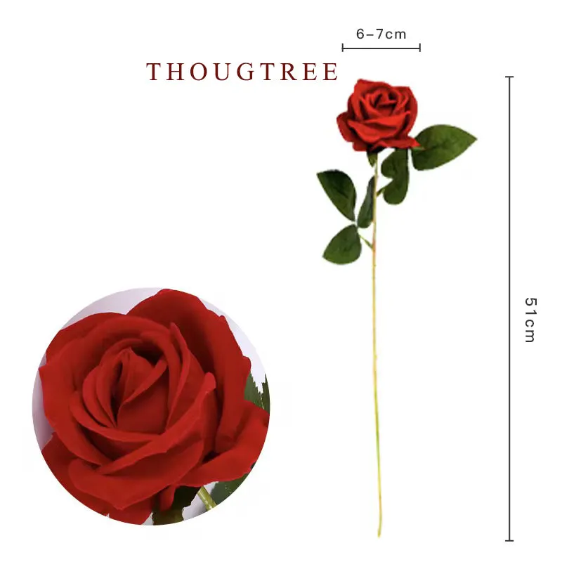 THOUGTREE Artificial flowers,High Quality Artificial Single Velvet Roses Flower Red White Real Touch Rose Decorative Flowers