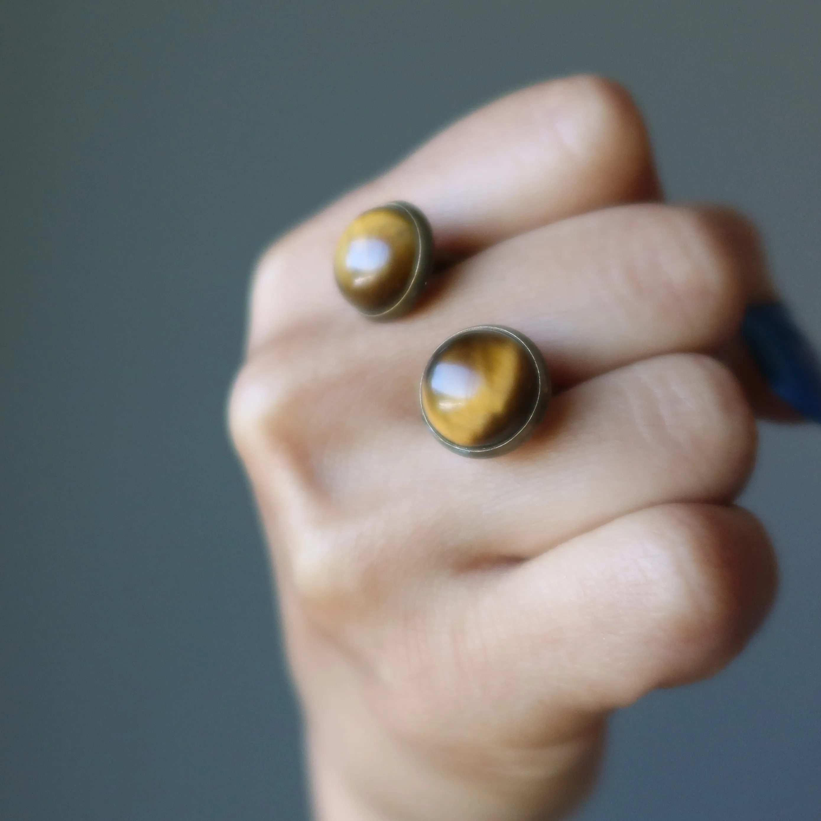 Tigers Eye Cufflinks Brown Antiqued Bronze