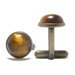 Tigers Eye Cufflinks Brown Antiqued Bronze