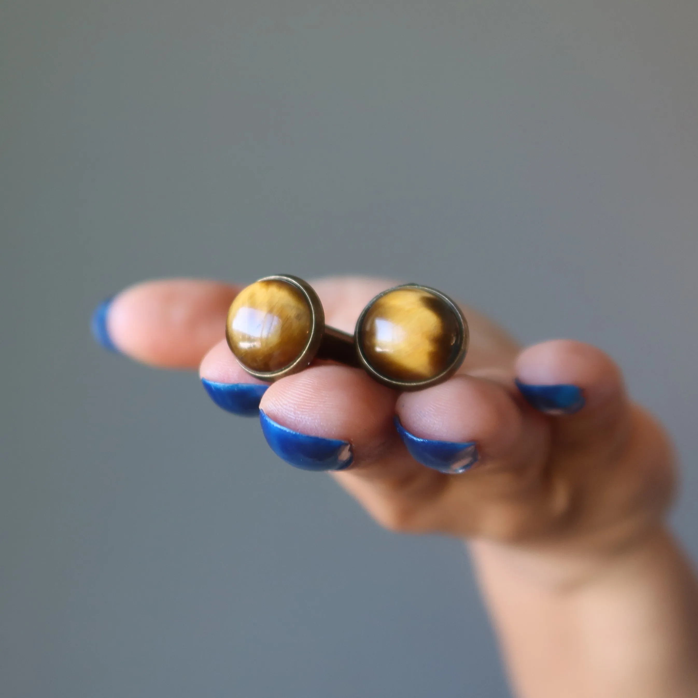 Tigers Eye Cufflinks Brown Antiqued Bronze