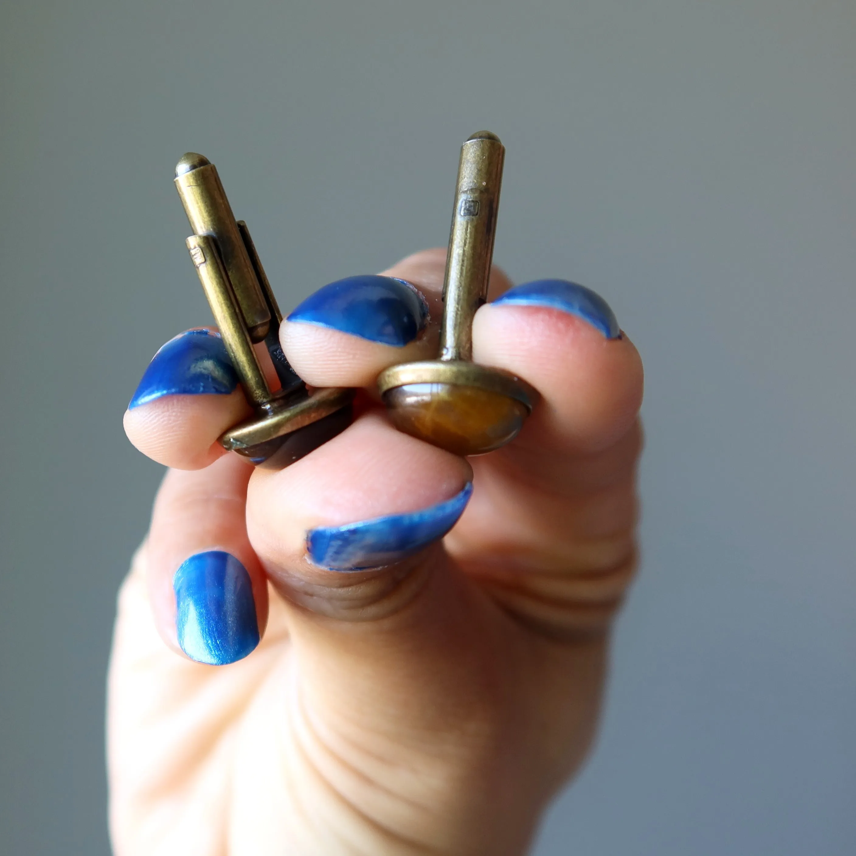 Tigers Eye Cufflinks Brown Antiqued Bronze