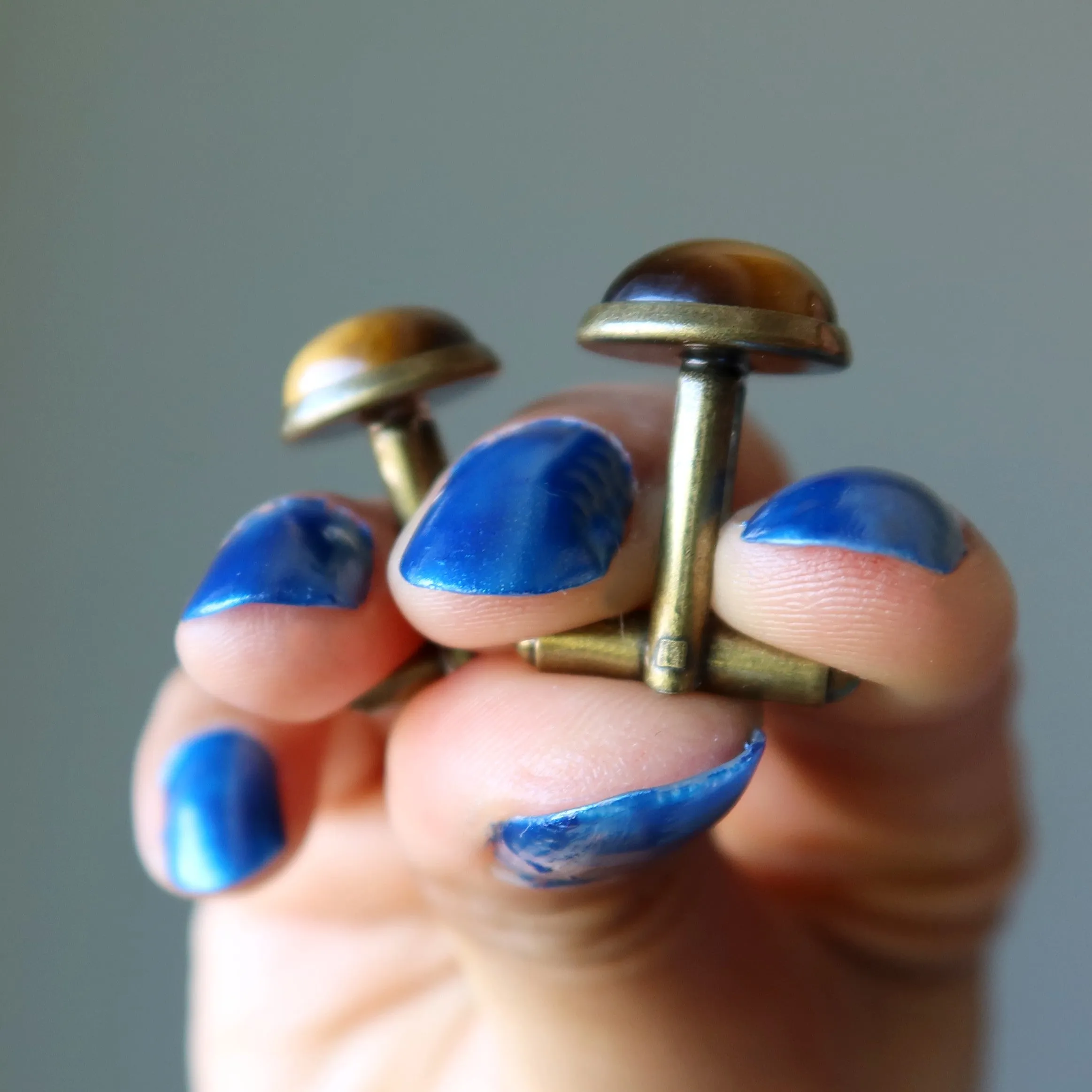 Tigers Eye Cufflinks Brown Antiqued Bronze