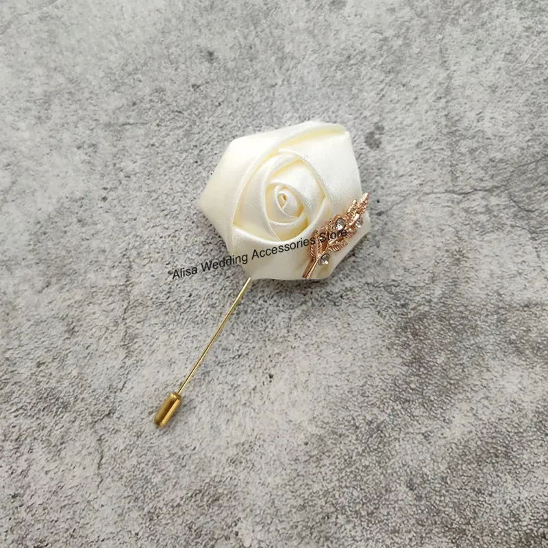 Time-limited sale Beautiful Silk Men Flowers Mariage Accessories Boutonniere Lapel Roses Brooch Wedding Suit Corsage Buttonhole Pins Leaves Women Gold Groom