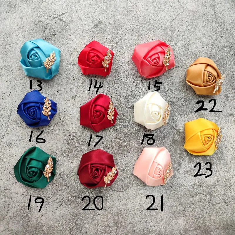 Time-limited sale Beautiful Silk Men Flowers Mariage Accessories Boutonniere Lapel Roses Brooch Wedding Suit Corsage Buttonhole Pins Leaves Women Gold Groom