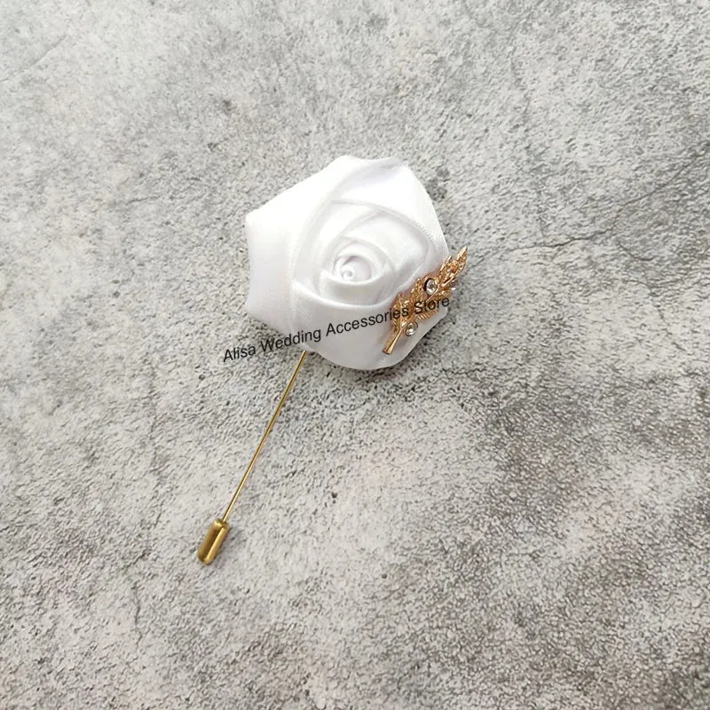 Time-limited sale Beautiful Silk Men Flowers Mariage Accessories Boutonniere Lapel Roses Brooch Wedding Suit Corsage Buttonhole Pins Leaves Women Gold Groom