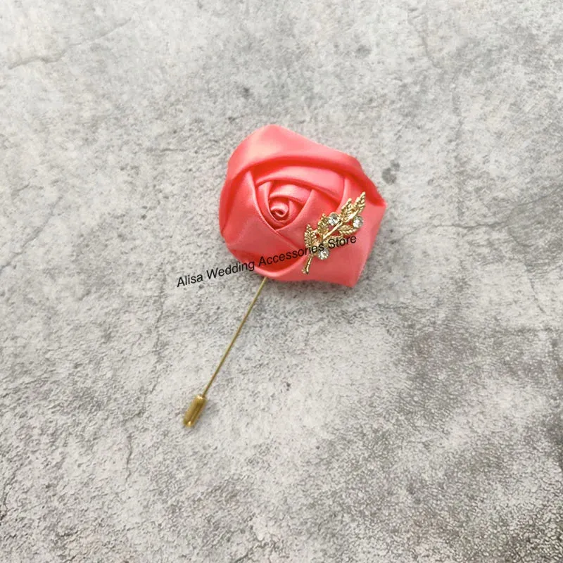 Time-limited sale Beautiful Silk Men Flowers Mariage Accessories Boutonniere Lapel Roses Brooch Wedding Suit Corsage Buttonhole Pins Leaves Women Gold Groom