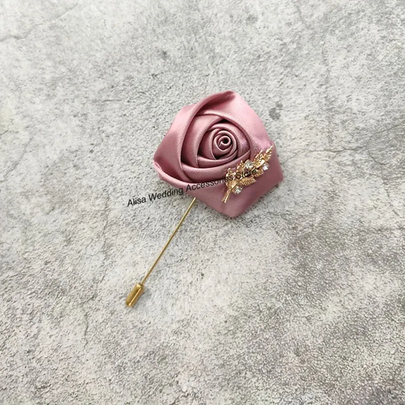Time-limited sale Beautiful Silk Men Flowers Mariage Accessories Boutonniere Lapel Roses Brooch Wedding Suit Corsage Buttonhole Pins Leaves Women Gold Groom