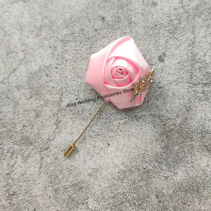 Time-limited sale Beautiful Silk Men Flowers Mariage Accessories Boutonniere Lapel Roses Brooch Wedding Suit Corsage Buttonhole Pins Leaves Women Gold Groom