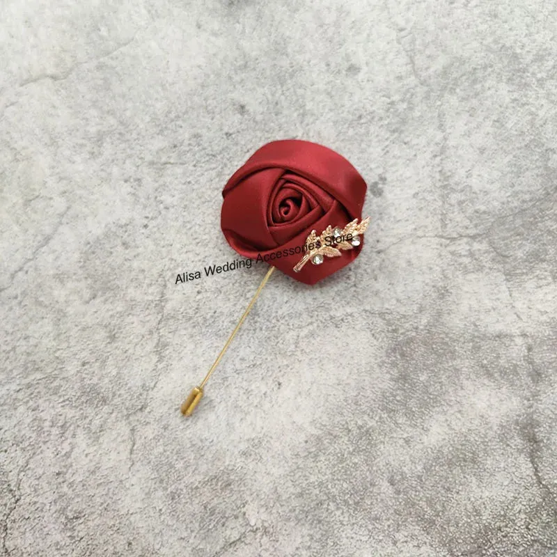 Time-limited sale Beautiful Silk Men Flowers Mariage Accessories Boutonniere Lapel Roses Brooch Wedding Suit Corsage Buttonhole Pins Leaves Women Gold Groom