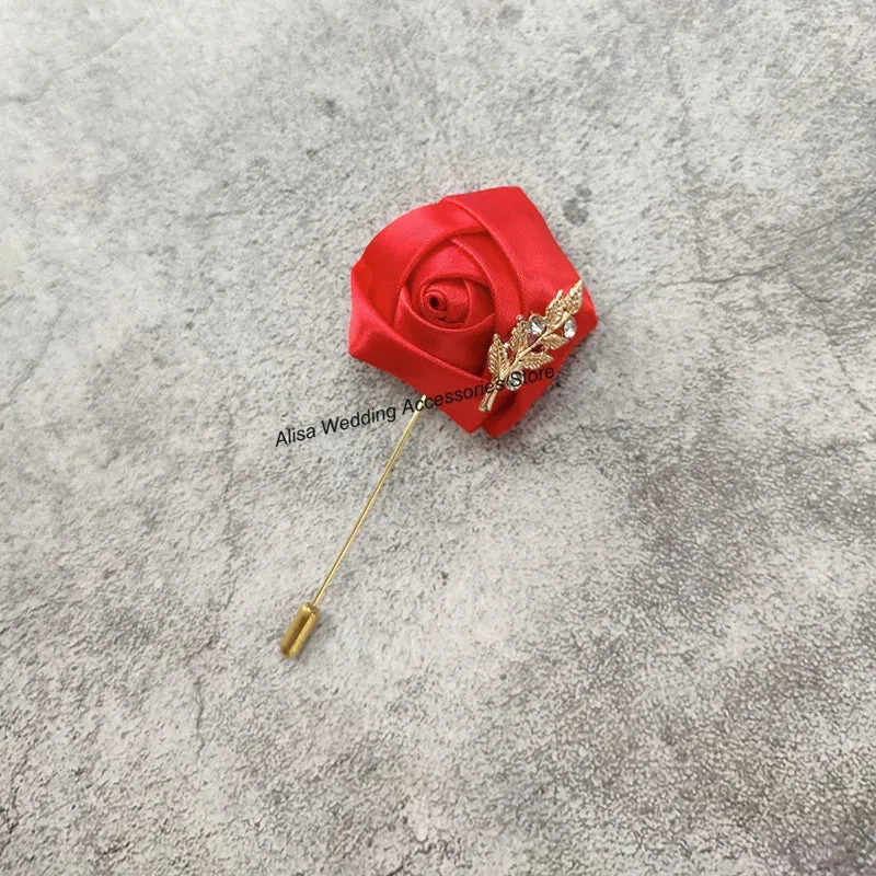 Time-limited sale Beautiful Silk Men Flowers Mariage Accessories Boutonniere Lapel Roses Brooch Wedding Suit Corsage Buttonhole Pins Leaves Women Gold Groom