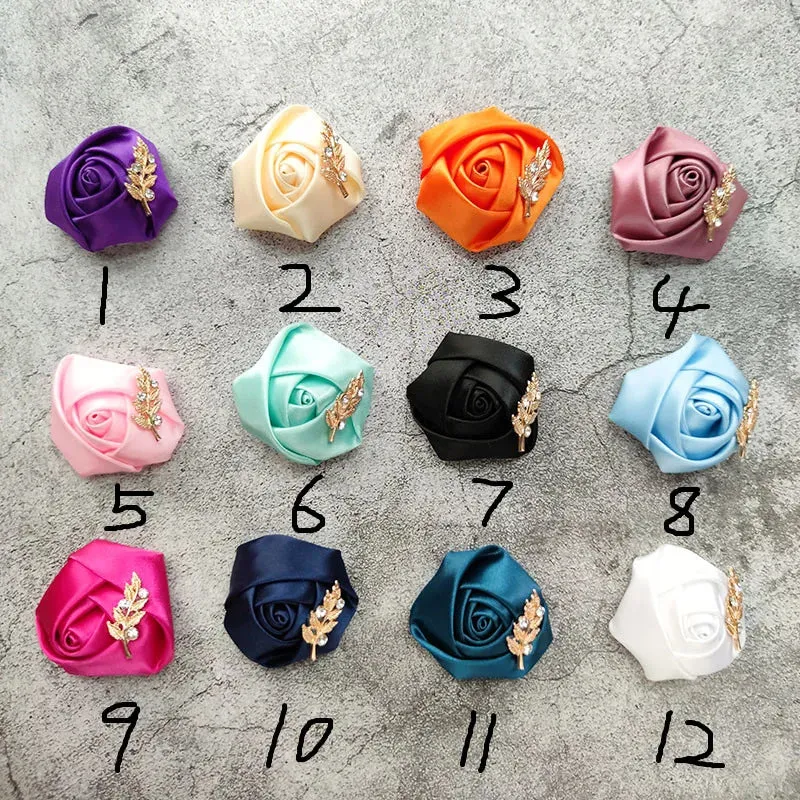 Time-limited sale Beautiful Silk Men Flowers Mariage Accessories Boutonniere Lapel Roses Brooch Wedding Suit Corsage Buttonhole Pins Leaves Women Gold Groom