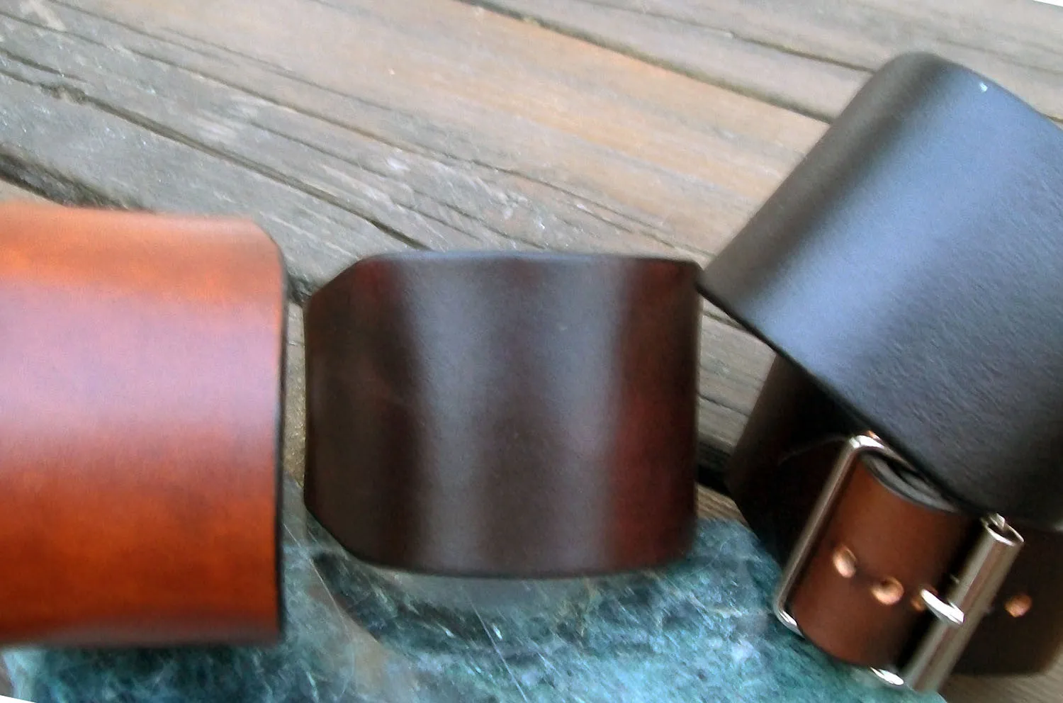 Two Inch Wide Leather Wristbands | Adjustable