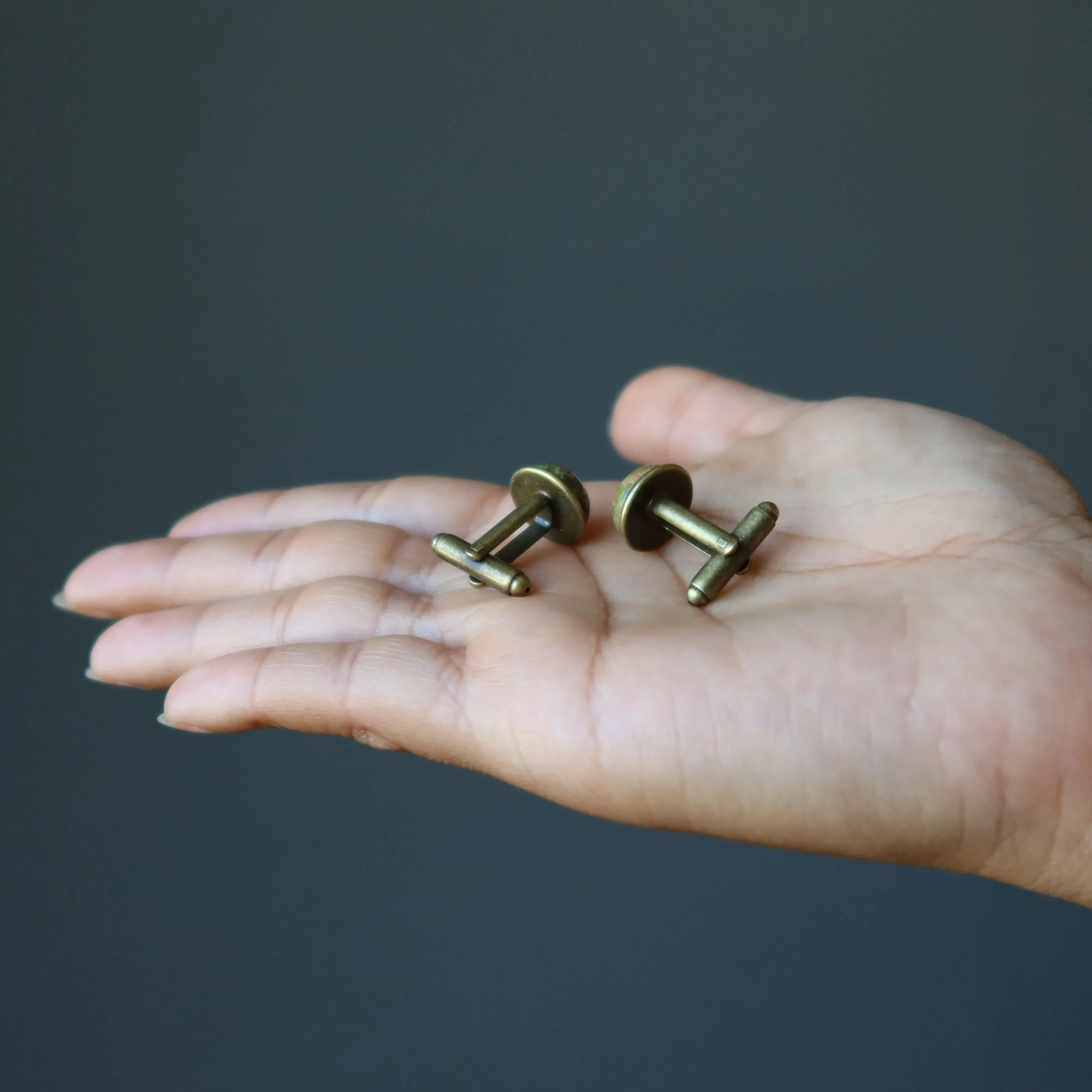 Unakite Cufflinks Pink Green Antiqued Bronze