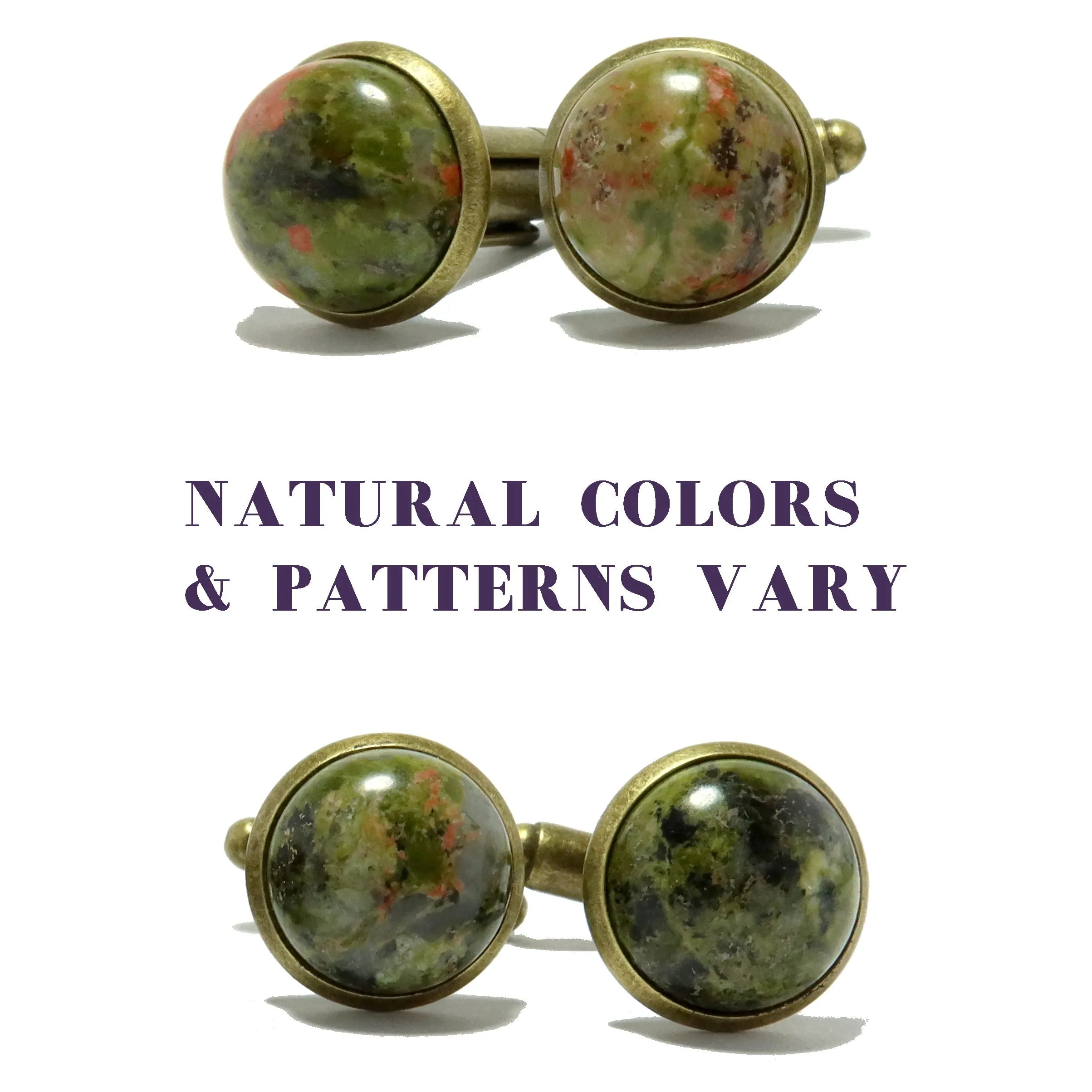 Unakite Cufflinks Pink Green Antiqued Bronze