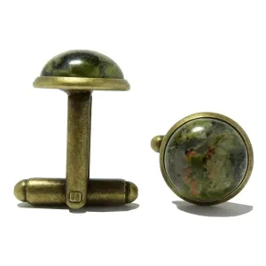 Unakite Cufflinks Pink Green Antiqued Bronze