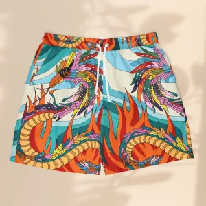 Vibrant Phoenix Dragon Print Unisex Swim Shorts - Perfect for Summer Fun