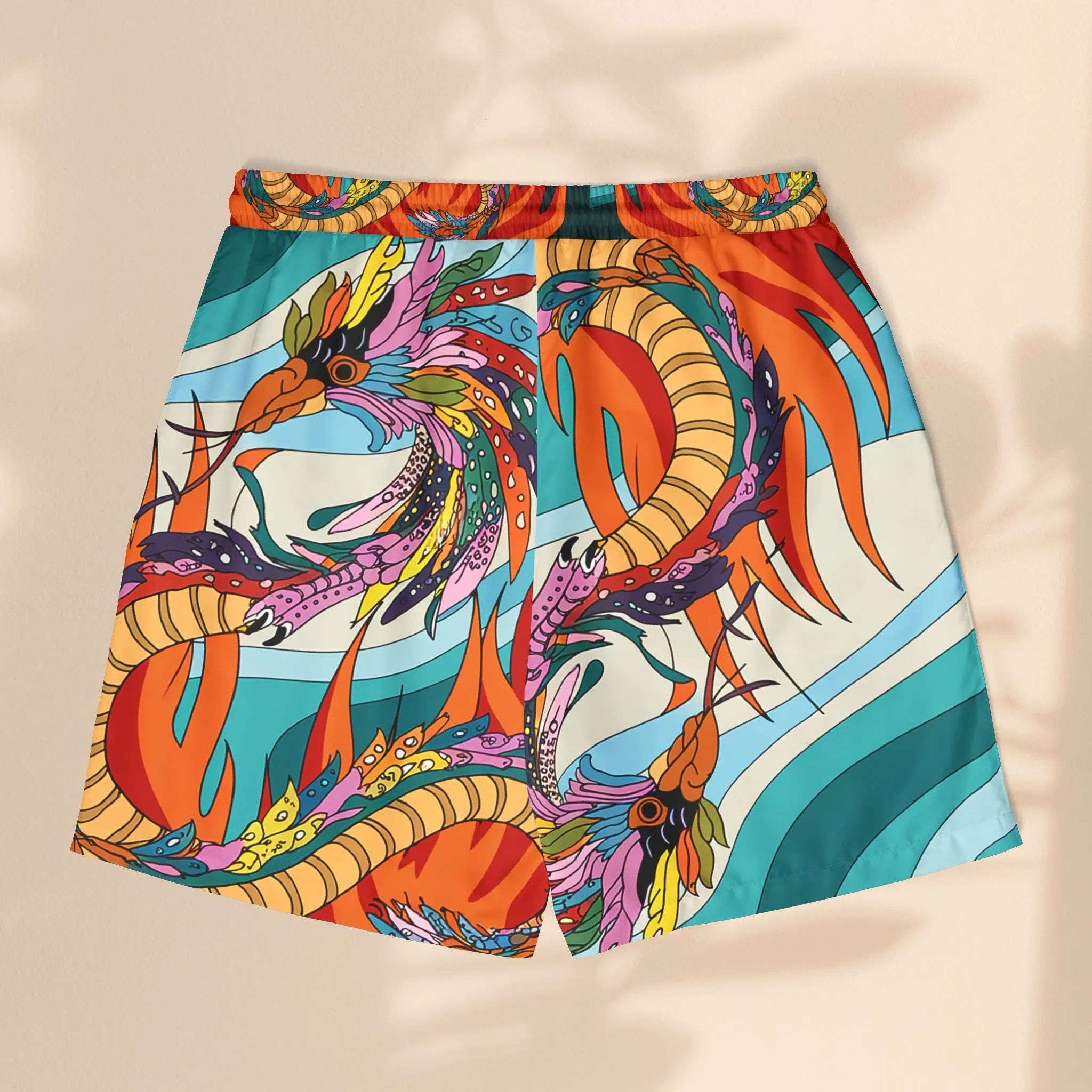 Vibrant Phoenix Dragon Print Unisex Swim Shorts - Perfect for Summer Fun
