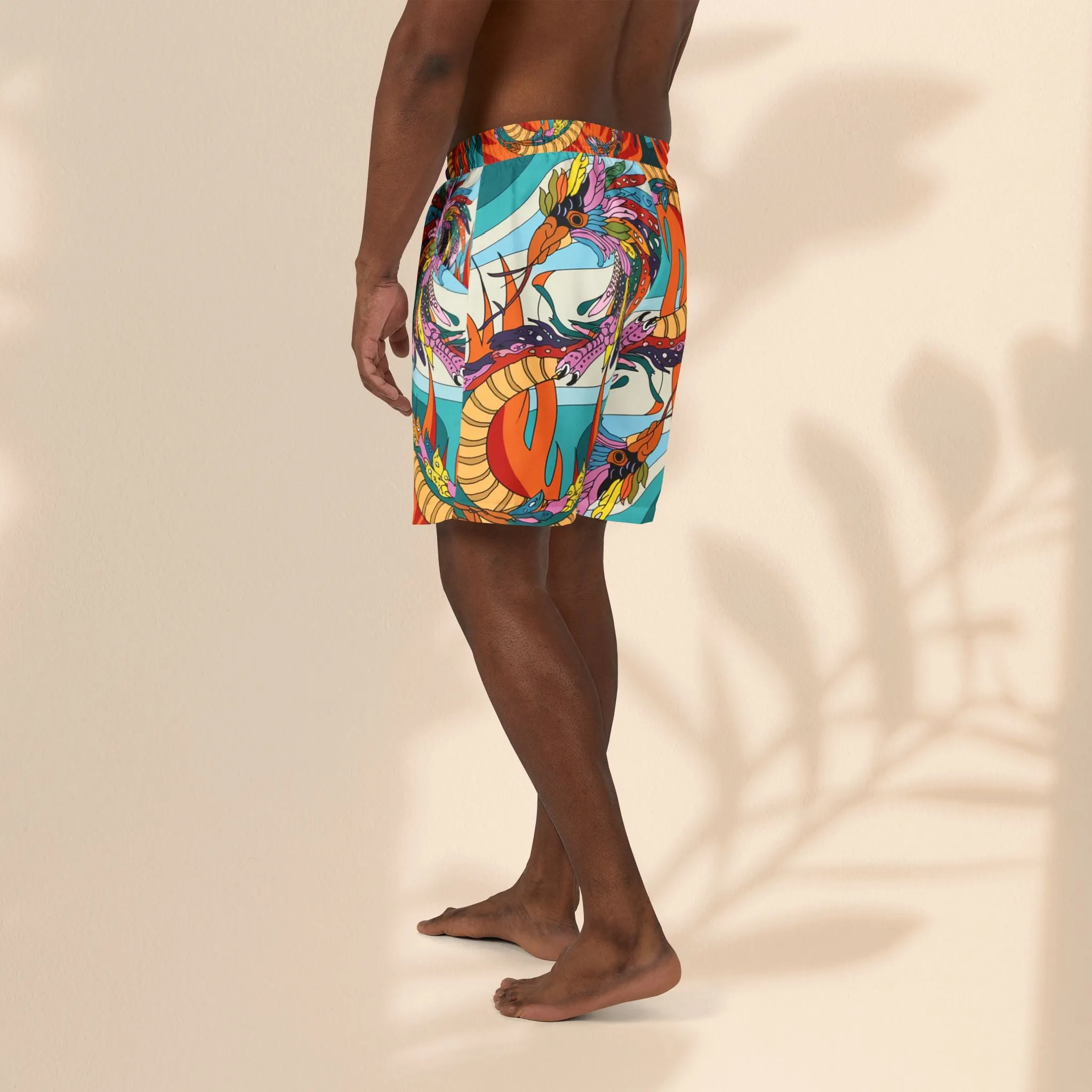 Vibrant Phoenix Dragon Print Unisex Swim Shorts - Perfect for Summer Fun