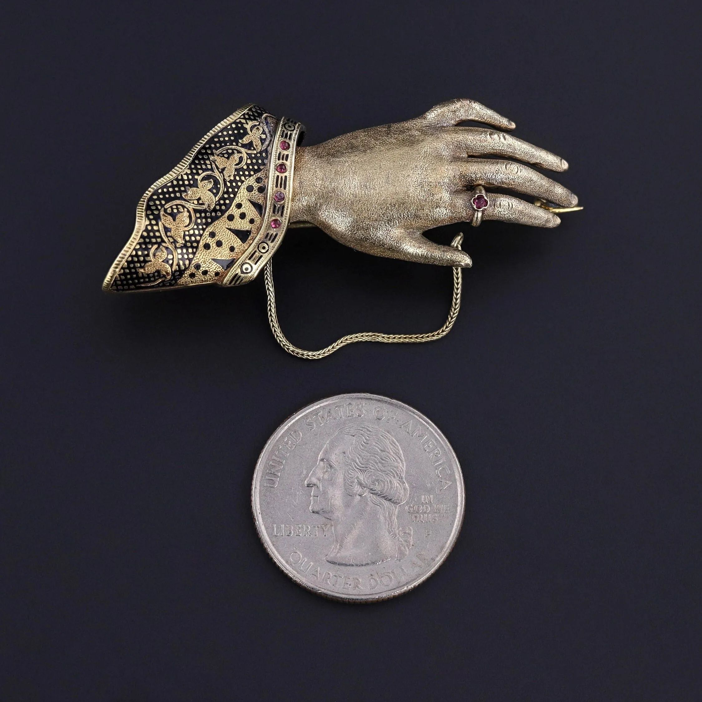 Victorian Hand Brooch of 14k Gold