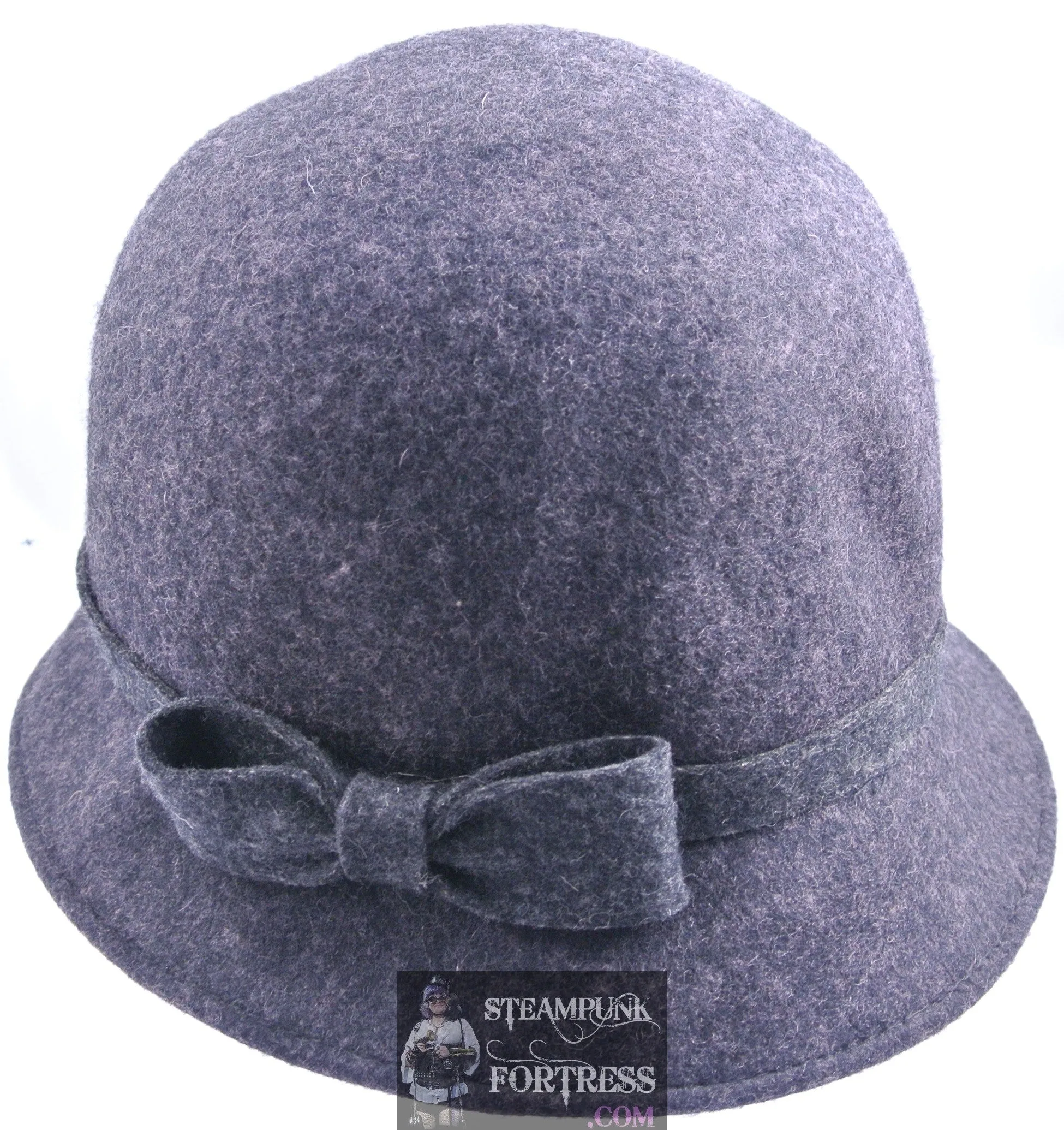 VINTAGE 1940S 1950S GREY GRAY TRIXIE WOOL BOW CLOCHE HAT SMALL BRIM