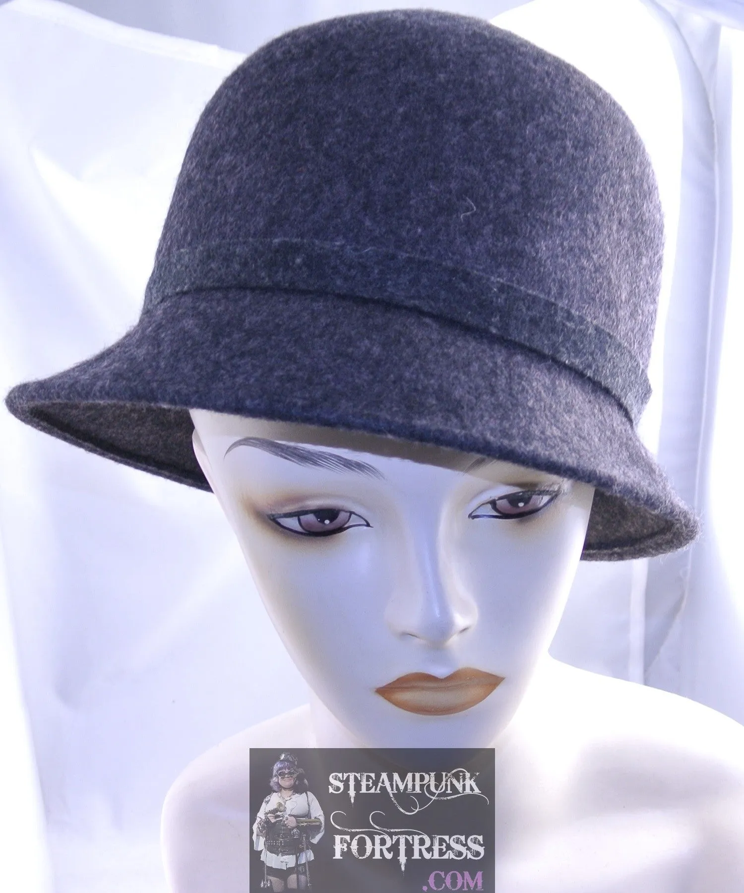 VINTAGE 1940S 1950S GREY GRAY TRIXIE WOOL BOW CLOCHE HAT SMALL BRIM