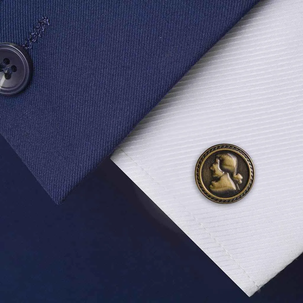 Vintage Bronze Round Portrait Cufflinks for Distinguished Gentlemen