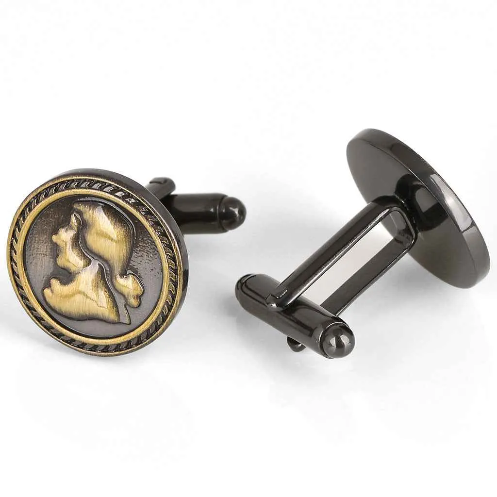 Vintage Bronze Round Portrait Cufflinks for Distinguished Gentlemen