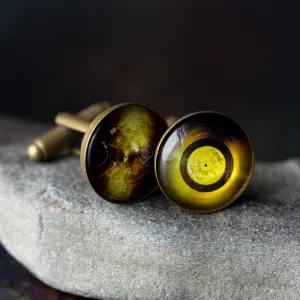 Voyager Golden Record Cufflinks - Antique Bronze Design Celebrating Humanity's Message in Space