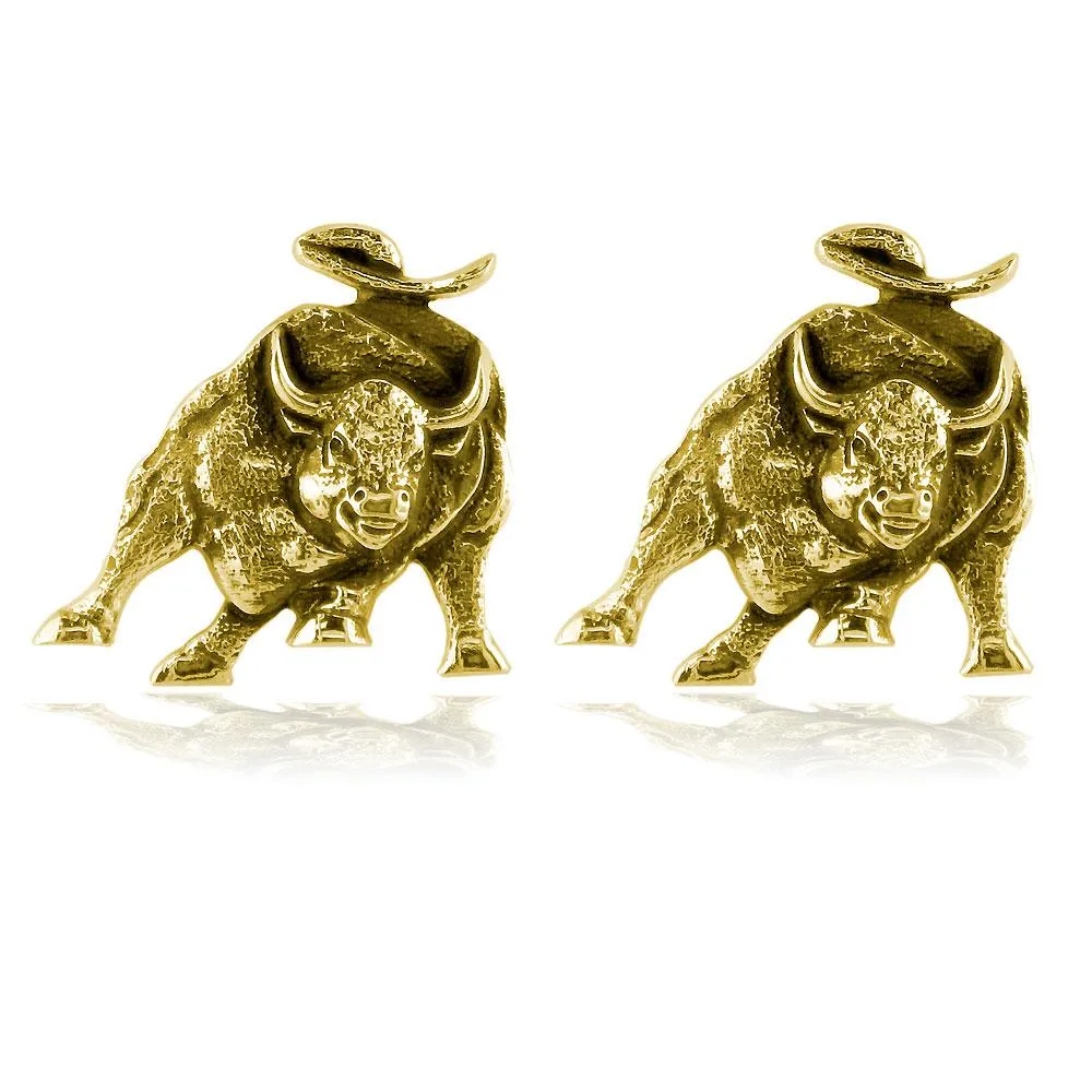 Wall Street Charging Bull Cufflinks with Black in 14K Yellow Gold