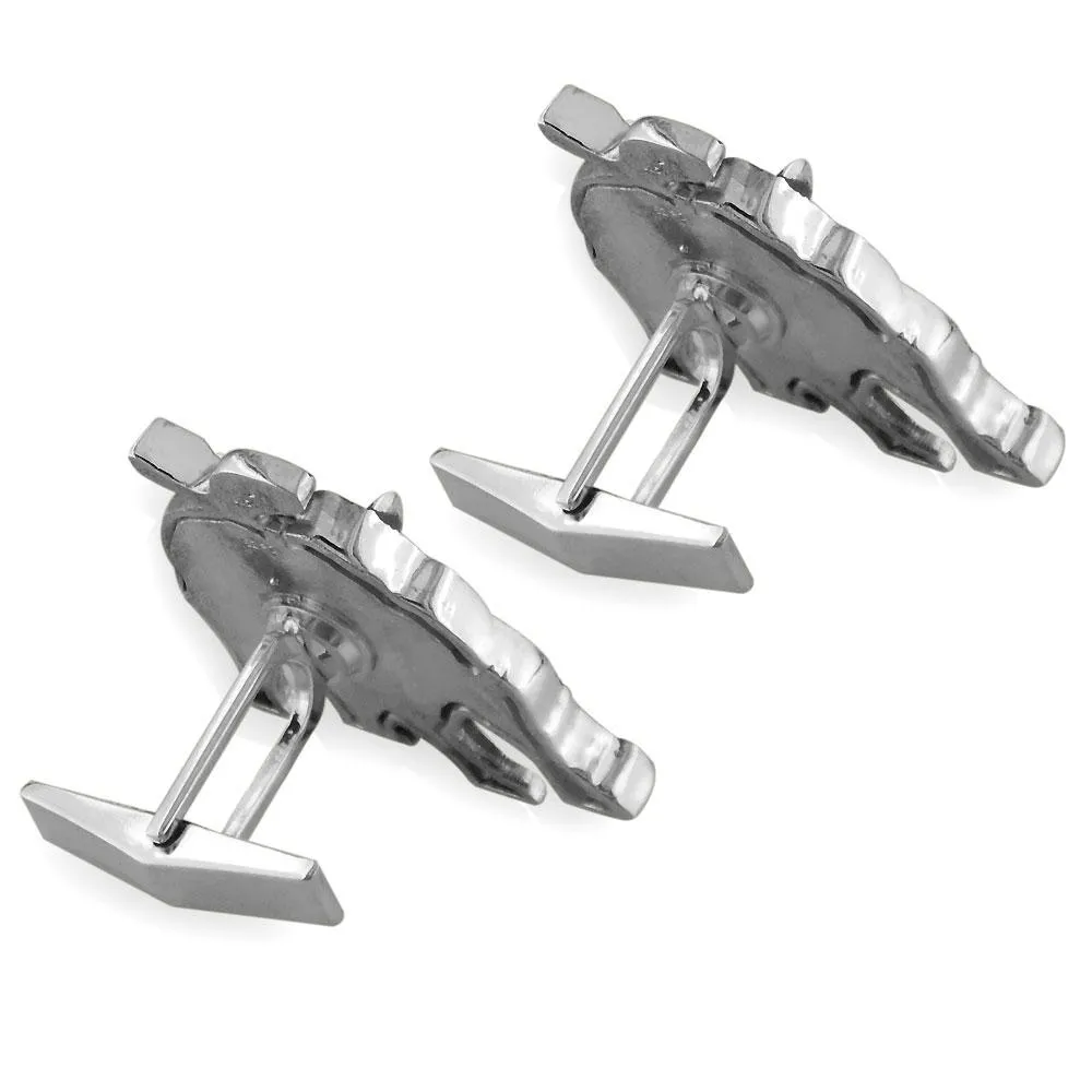 Wall Street Charging Bull Cufflinks with Black in Sterling Silver