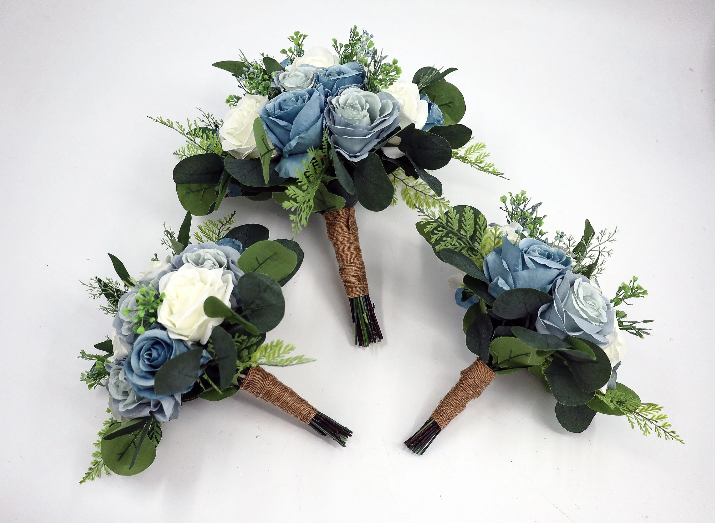 Wedding Bouquet Blue, Artificial Steel Blue Dusty Blue white Bridal Bridesmaids Bouquets, Boho Bouquet Silk, Faux Wedding Flowers, Silk
