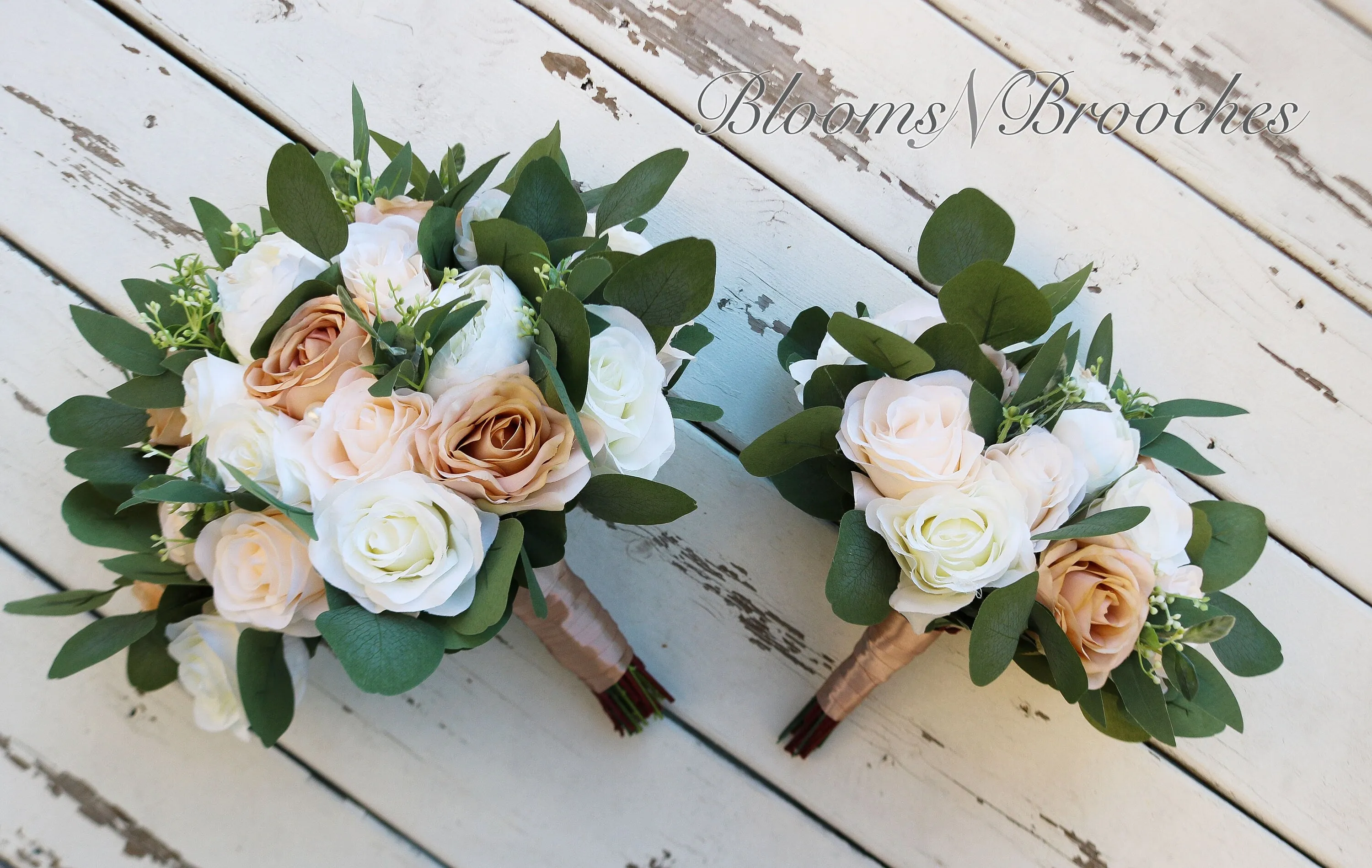 Wedding Bouquet Bride, Champaign Cream and ivory Wedding Bouquets, Artificial Boho bouquets Roses Peonies Eucalyptus,  Faux Wedding Flowers