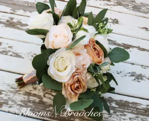 Wedding Bouquet Bride, Champaign Cream and ivory Wedding Bouquets, Artificial Boho bouquets Roses Peonies Eucalyptus,  Faux Wedding Flowers