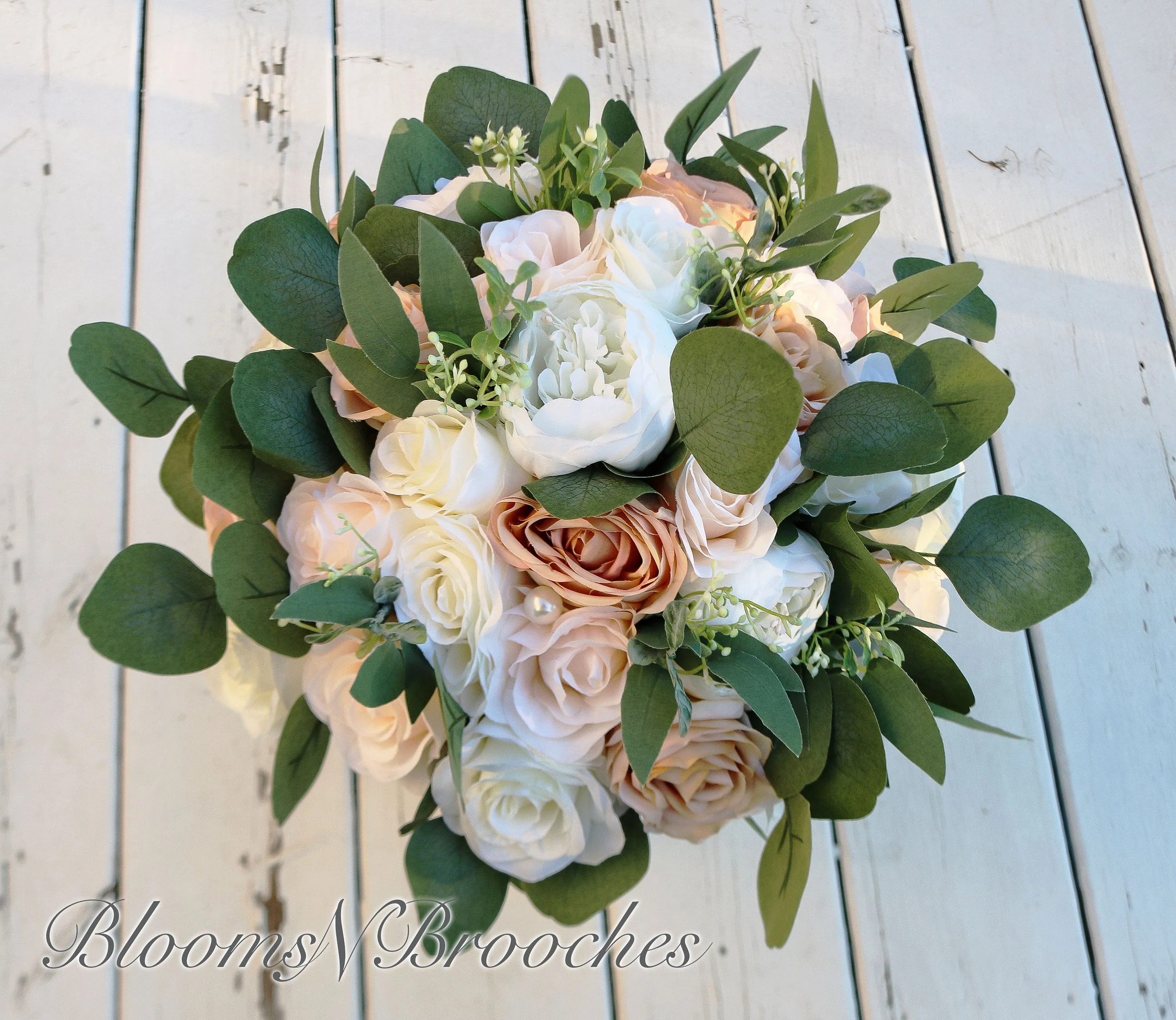 Wedding Bouquet Bride, Champaign Cream and ivory Wedding Bouquets, Artificial Boho bouquets Roses Peonies Eucalyptus,  Faux Wedding Flowers