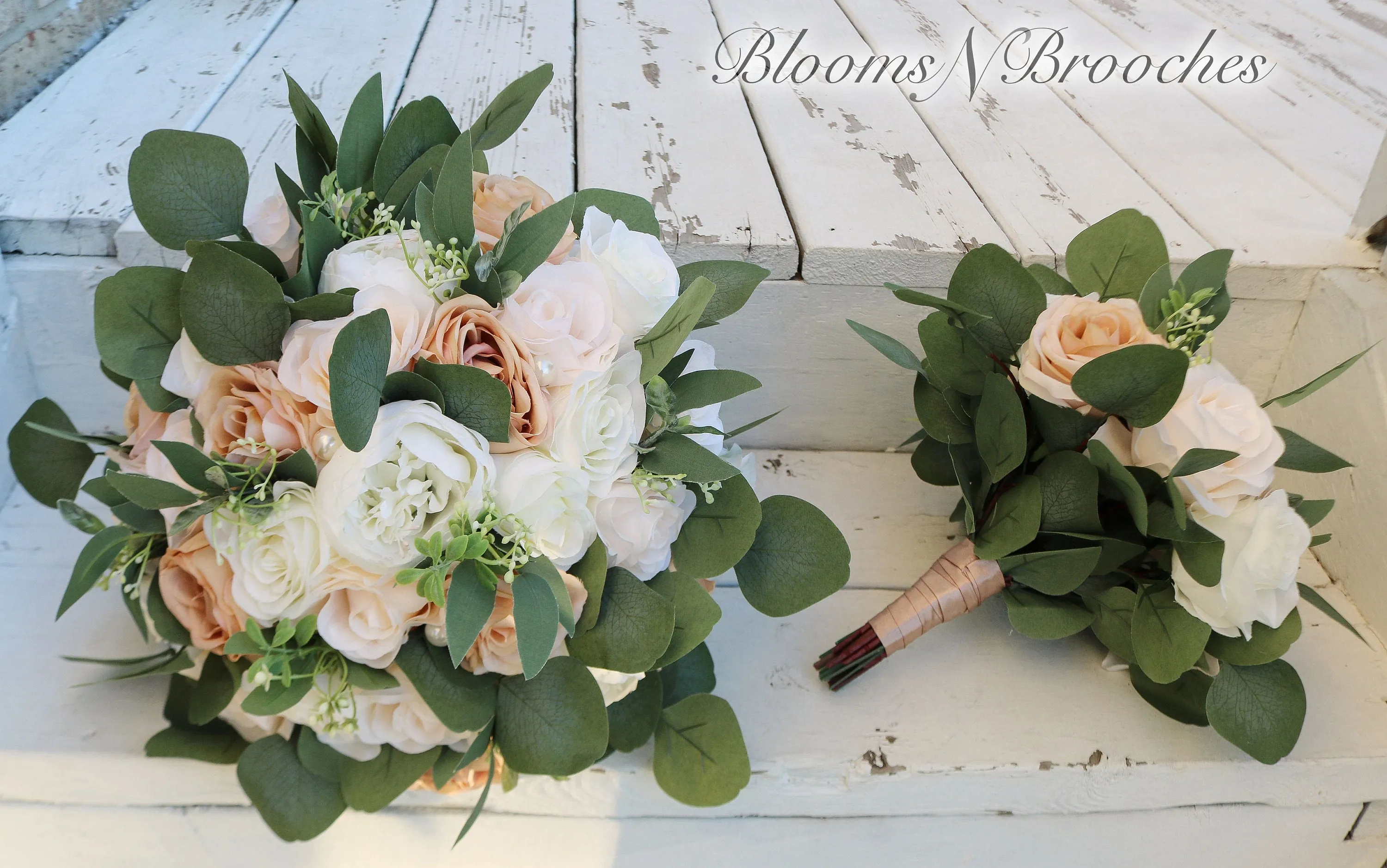 Wedding Bouquet Bride, Champaign Cream and ivory Wedding Bouquets, Artificial Boho bouquets Roses Peonies Eucalyptus,  Faux Wedding Flowers