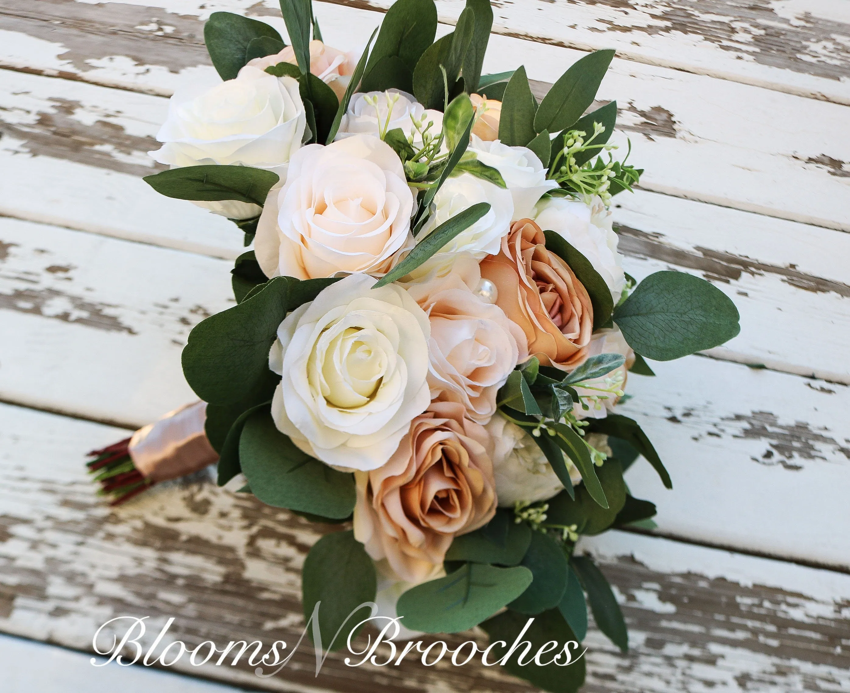Wedding Bouquet Bride, Champaign Cream and ivory Wedding Bouquets, Artificial Boho bouquets Roses Peonies Eucalyptus,  Faux Wedding Flowers