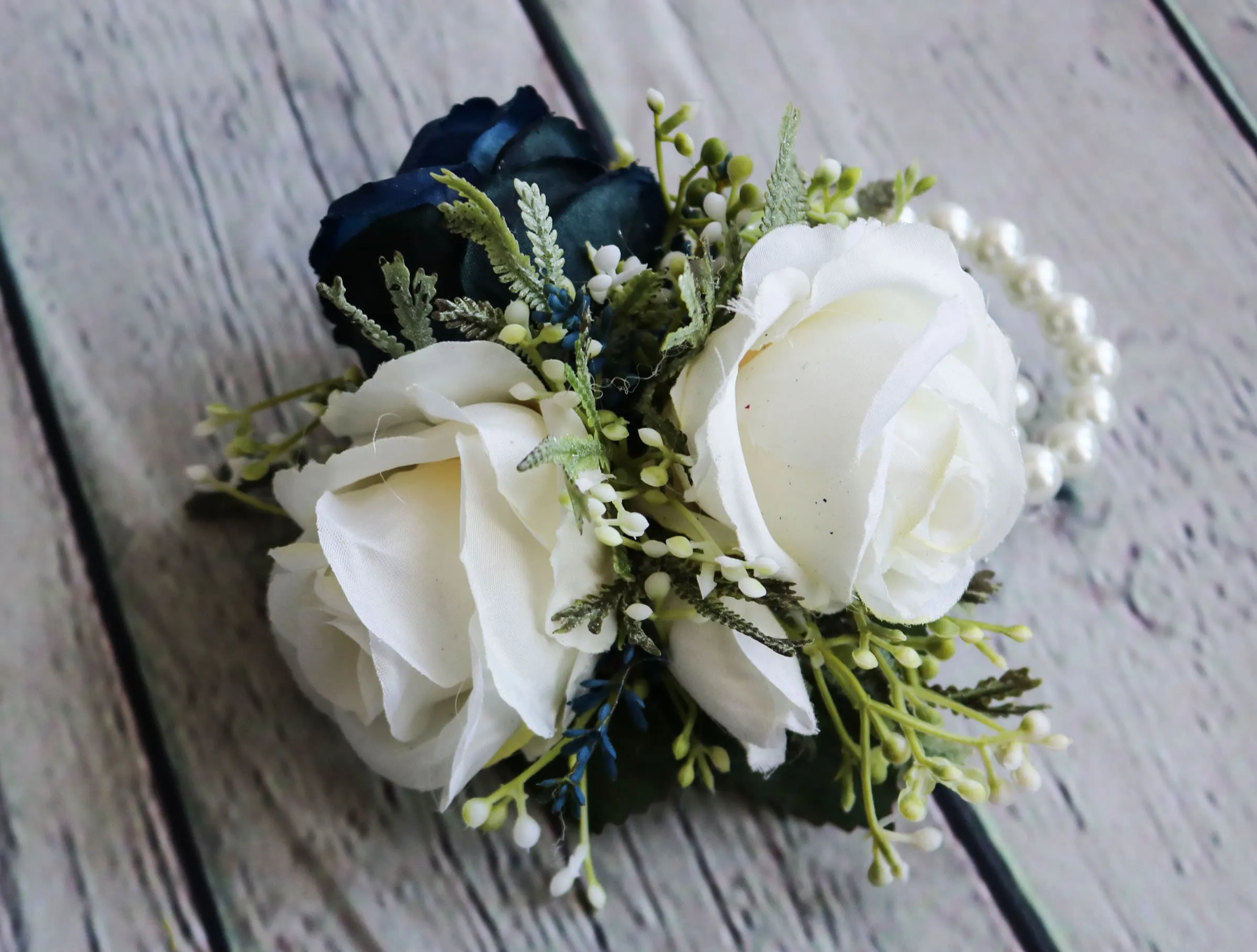 Wedding Bouquet Navy and Ivory, Bridal Bouquet With Rhinestone and Pearls, Wedding Flowers, Bridesmaid Bouquets, bridal Flower Package