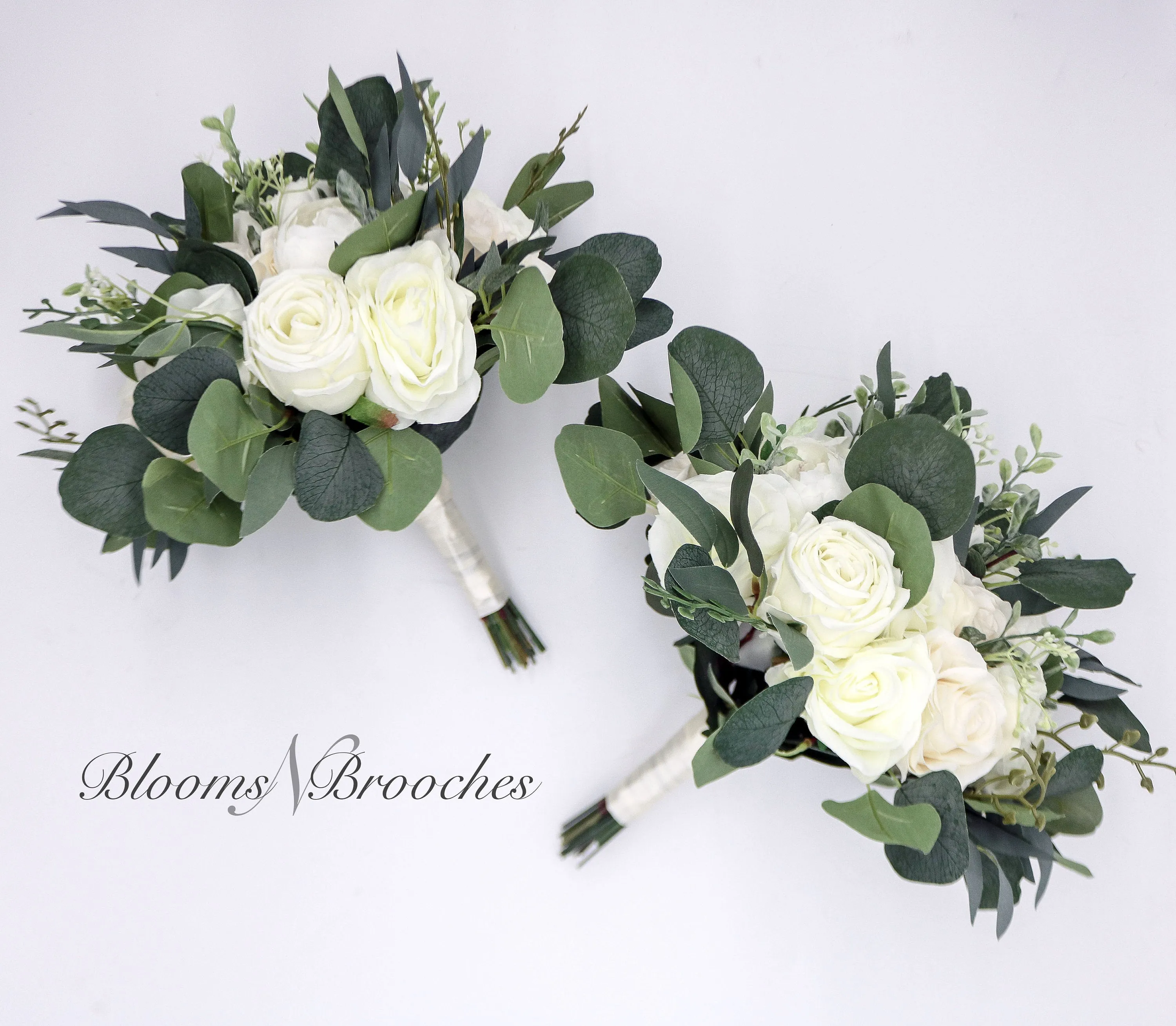 Wedding Bouquets, Bridal Bouquet, Ivory Artificial Wedding Flowers, Roses Eucalyptus Peony, Wedding flowers, boho wedding