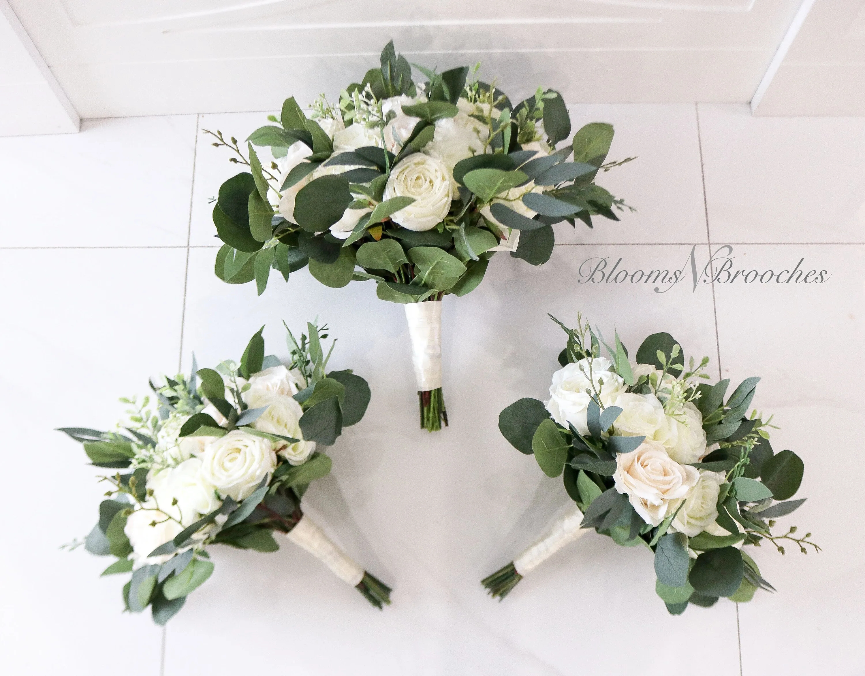 Wedding Bouquets, Bridal Bouquet, Ivory Artificial Wedding Flowers, Roses Eucalyptus Peony, Wedding flowers, boho wedding