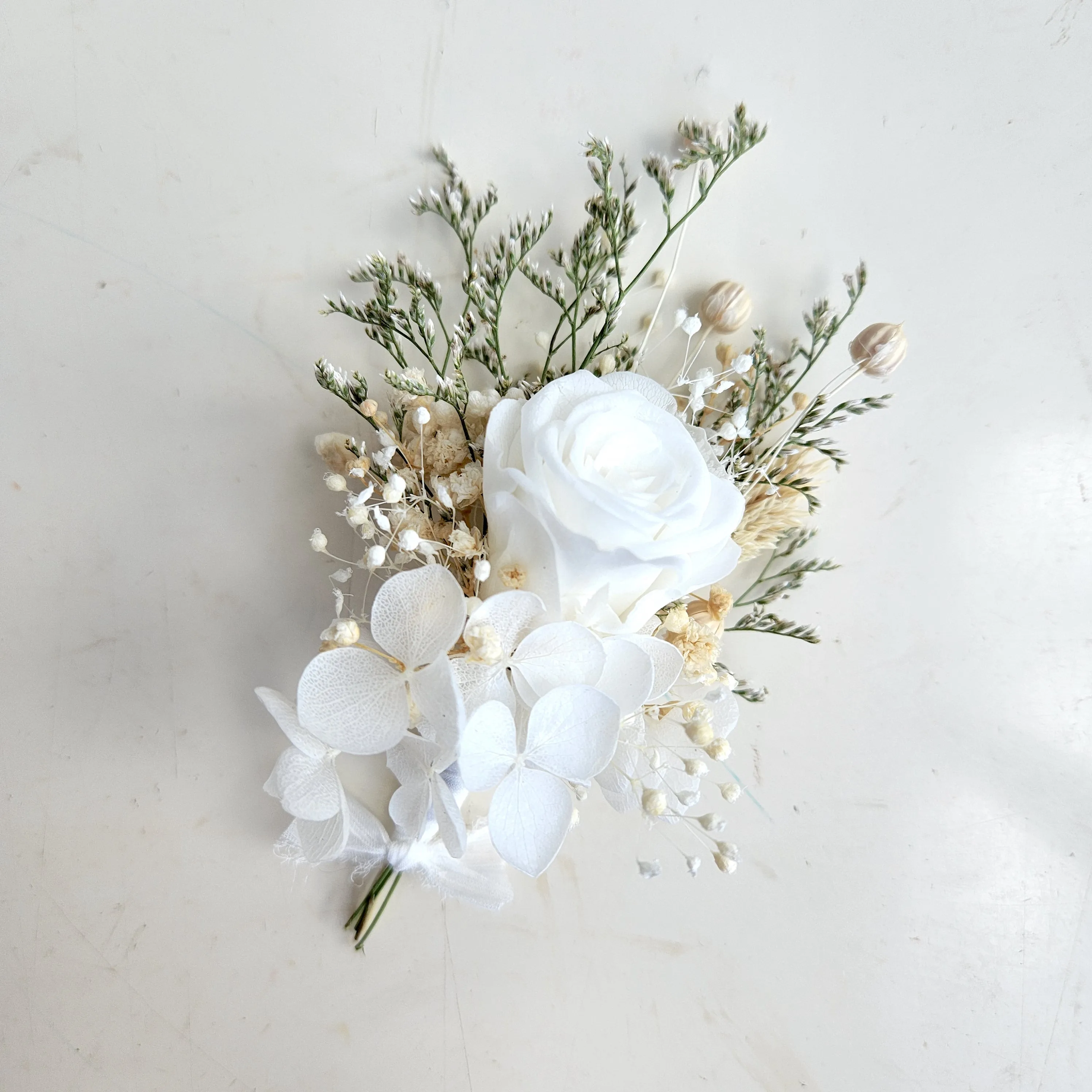 White & Green Dried Flower Bouquet, Country Wedding Flower